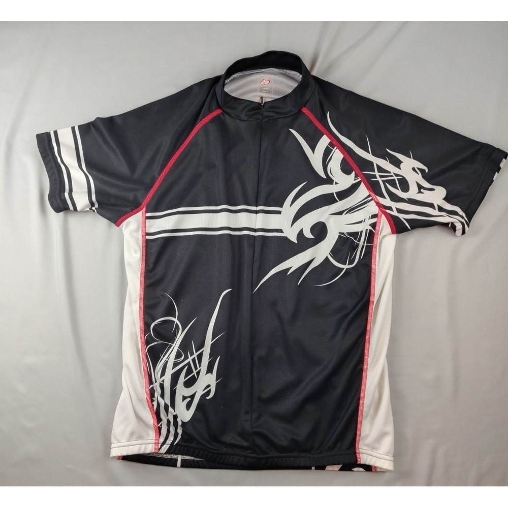 Primal Cycling Jersey Mens L Black Red 1/2 Zip Back Pockets 100% Polyester